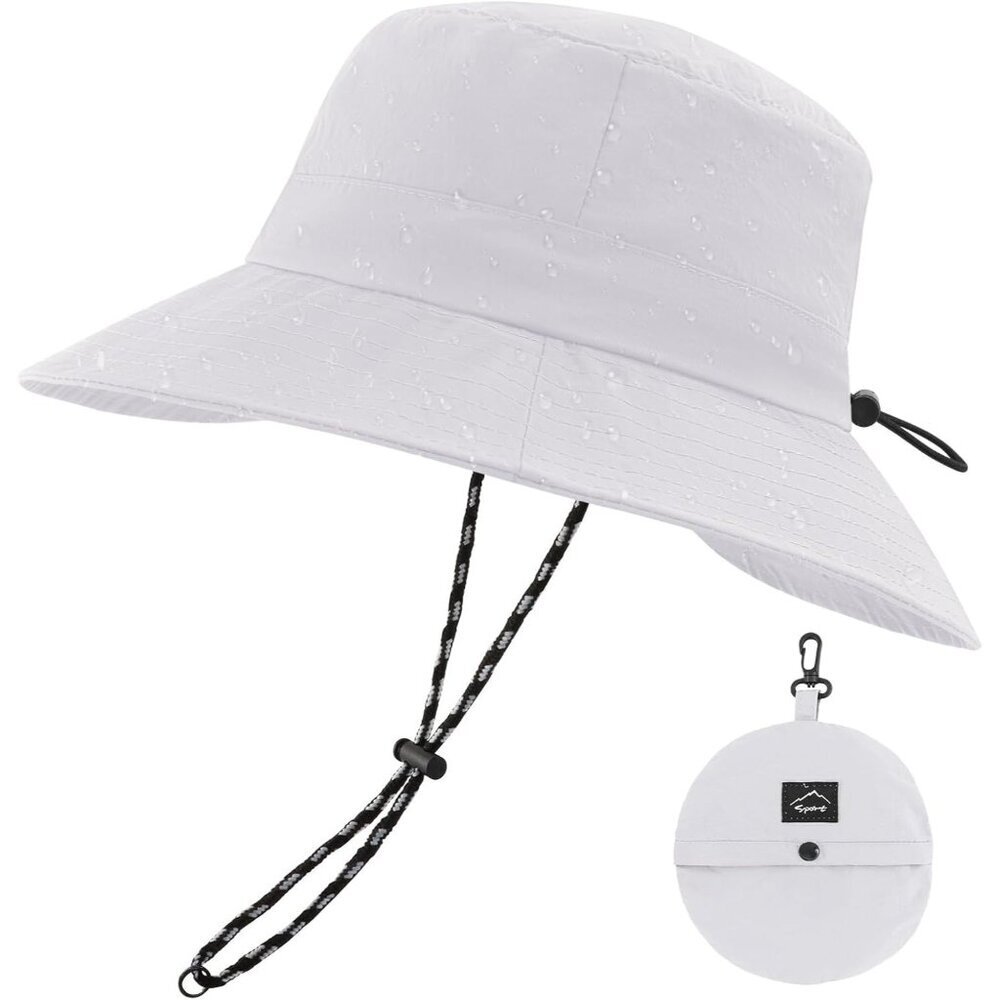 Unisex Light Grey 100%Nylon Waterproof Wide Brim Mesh Vent Chin Strap Bucket Hat